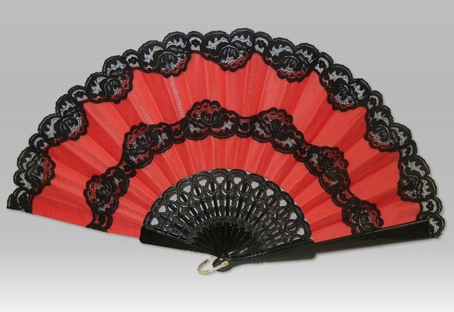 Red & Black Lace Hand Fan