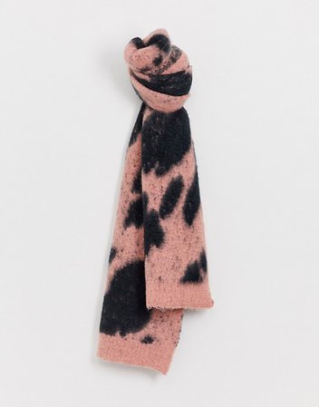 ASOS DESIGN cow knit oversized long scarf in black and pink | ASOS