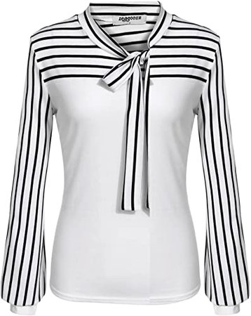 Amazon.com: Women's Tie-Bow Neck Striped Blouse Long Sleeve Shirt Office Work Splicing Blouse Shirts Tops: Clothing