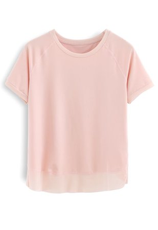 Crisscross Flap Mesh Inserted Lightweight Tee in Nude Pink - Retro, Indie and Unique Fashion