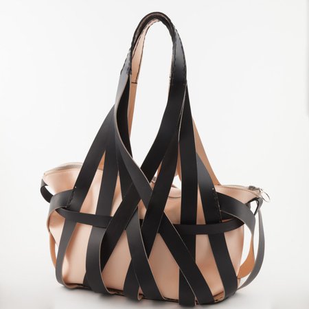 Leather Cage Bag – Black and Nude Bag – Handmade – Large Leather Bag – Shoulder Bag – Eleanna Katsira Accessories