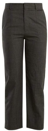 Straight Leg Prince Of Wales Checked Wool Trousers - Womens - Grey