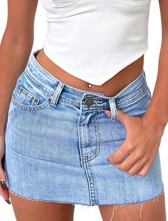 Amazon.com: Just Quella Women's High Waisted Jean Skirt Fringed Slim Fit Denim Mini Skirt : Clothing, Shoes & Jewelry