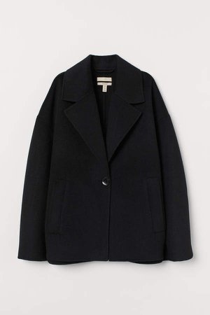 Short Wool-blend Coat - Black