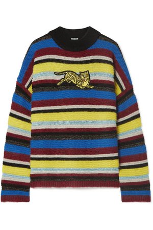 KENZO | Jumping Tiger appliquéd striped wool-blend sweater | NET-A-PORTER.COM