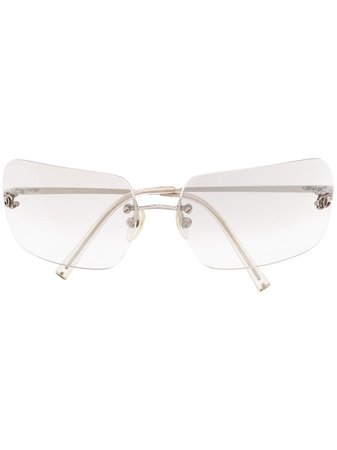 Chanel Pre-Owned Rektangulära Solglasögon Utan Bågar - Farfetch