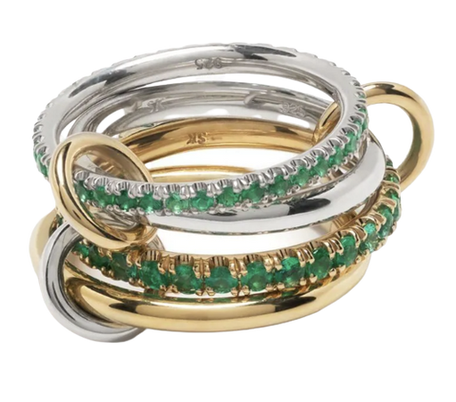 Spinelli Kilcollin 18kt yellow gold and silver emerald multi-link stacked ring