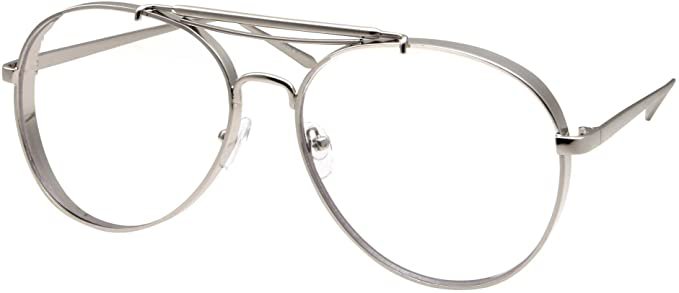 Amazon.com: Large Aviator Clear Lens Glasses Mens or Womans Classic Non-Prescription Silver: Clothing