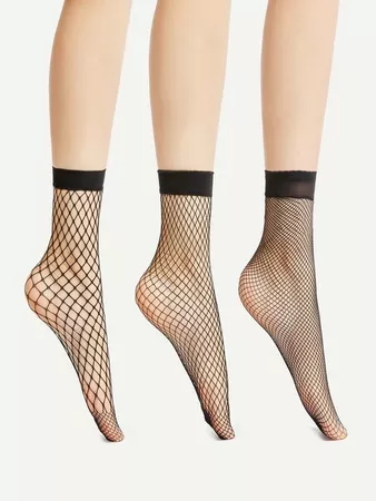 Fishnet Ankle Socks 3 Pair | ROMWE