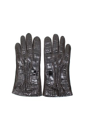 PRADA, BROWN ALLIGATOR AND LAMBSKIN LEATHER GLOVES WITH CASHMERE LINING