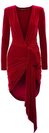 Draped Stretch-velvet Mini Dress - Red