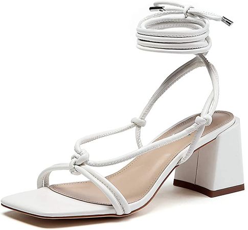 Amazon.com | vivianly Women's Lace Up Chunky Heel Sandals Strappy Straps Ankle Wrap Heels size 11 | Heeled Sandals