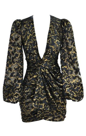Clothing : Structured Dresses : 'Lotus' Black + Gold Plunge Dress + Briefs