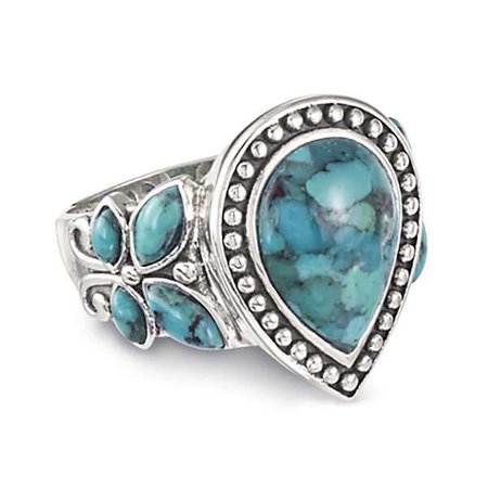 Turquoise & Antiqued Sterling Silver Butterfly Ring - Women’s Romantic & Fantasy Inspired Fashions