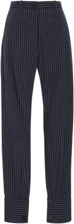 Pinstriped Cotton Straight-Leg Pants