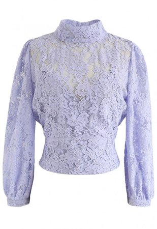 Floral Lace Open Back Crop Top in Lavender - NEW ARRIVALS - Retro, Indie and Unique Fashion
