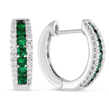 Emerald and diamond hoops earrings