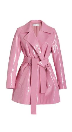 pink leather rain coat