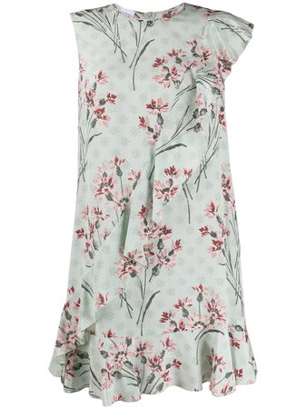 Redvalentino Silk Floral Ruffled Dress TR3VAL104RR Green | Farfetch