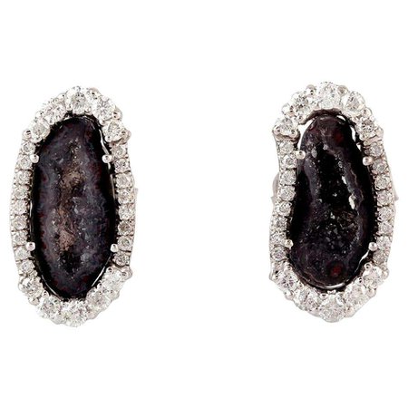 2.89 Carat Geode Druzy Diamond 18 Karat White Gold Stud Earrings For Sale at 1stDibs | 1.5 mm stud earrings