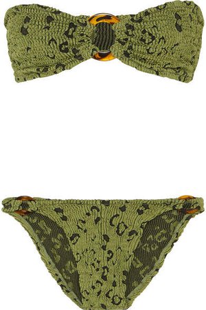 Gloria Embellished Seersucker Bandeau Bikini - Army green
