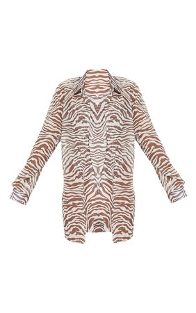 Brown Zebra Oversized Beach Shirt | Swimwear | PrettyLittleThing USA