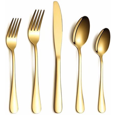 5 Pieces Gold Flatware Set Reusable Stainless Steel Cutlery Set Metal Silverware Knife Fork Spoon Set | Walmart Canada