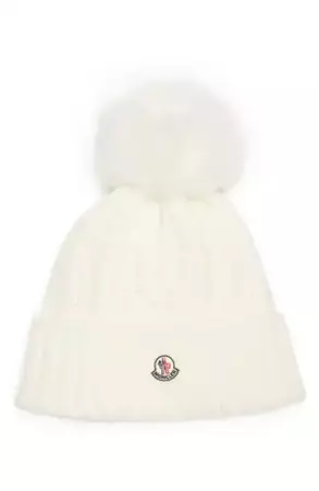 Moncler Virgin Wool Rib Beanie with Faux Fur Pompom | Nordstrom