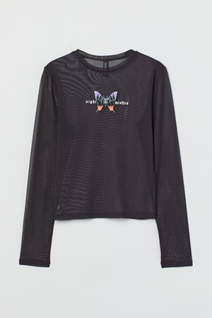 Printed Mesh Top - Black/butterfly - Ladies | H&M US