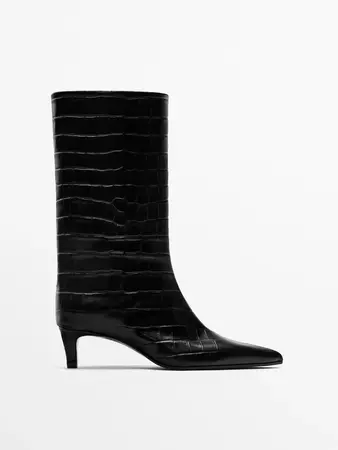 Mock croc embossed ankle boots · Black · Boots And Ankle Boots | Massimo Dutti