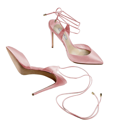 baby pink satin lace up heels