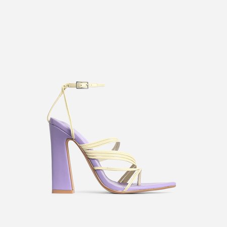 Scout Pointed Toe Yellow Strappy Flared Block Heel In Lilac Purple Faux Leather