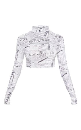MONO NEWSPAPER CREPE PANEL CUT OUT CROP TOP