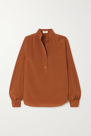 Brown Silk crepe de chine blouse | SAINT LAURENT | NET-A-PORTER