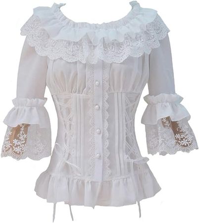 Amazon.com: Smiling Angel Ruffle Retro Chiffon Half Sleeve Victorian Lolita White Blouse (XXL) : Clothing, Shoes & Jewelry