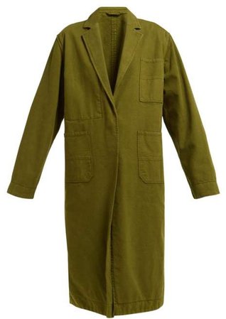 Longline Cotton Oxford Coat - Womens - Khaki