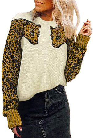 Amazon.com: Angashion Women's Sweaters Casual Leopard Printed Patchwork Long Sleeves Knitted Pullover Cropped Sweater Tops 2056 Army Green S: Clothing
