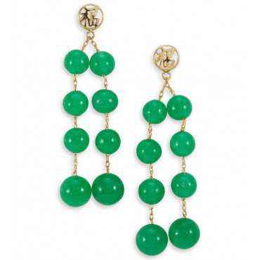 Solid 14k Gold Chinese Lucky Green Jade Beads Earrings - Earrings