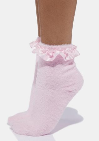 Fuzzy Pink Ruffle Socks