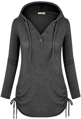 Amazon.com: Cyanstyle Women's Long Sleeve Henley V-Neck Button Sweatshirt Tunic Hoodies Casual Pullover with Drawstring: Clothing