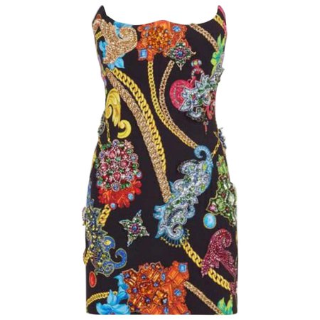 VERSACE INVERTED HEART JEWEL EMBELLISHED DRESS as seen on Naomi 40 - 4 For Sale at 1stDibs