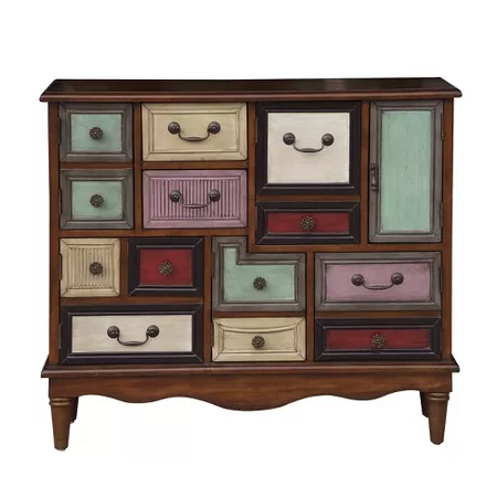 Warm Brown Eclectic Six Door and Two Drawer Accent Chest - Brown - Pulaski : Target