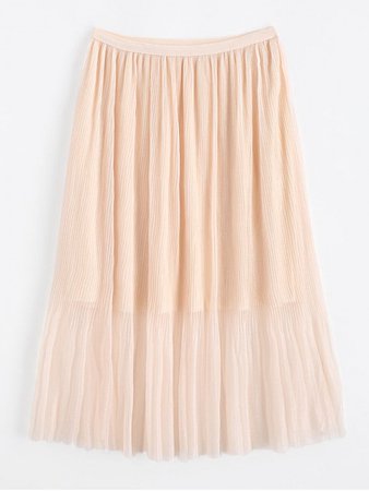 [23% OFF] [NEW] 2020 Mesh Maxi Pleated Skirt In CHAMPAGNE | ZAFUL Europe
