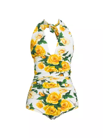 Shop Dolce&Gabbana Floral Ruched Halter One-Piece Swimsuit | Saks Fifth Avenue
