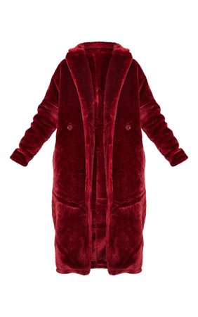 Faux Fur Burgundy Coat | Coats & Jackets | PrettyLittleThing USA
