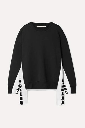 Intarsia-trimmed Cotton-blend Jersey Sweatshirt - Black