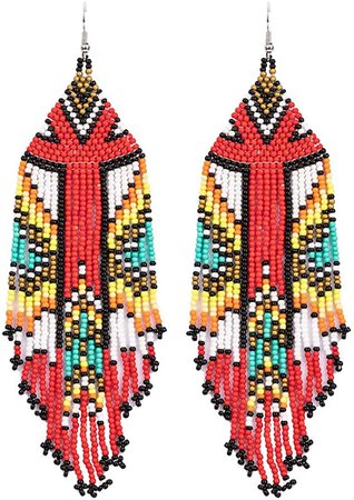 Amazon.com: Long Beaded Tassel Earrings - American Flag Drop Earrings Bohemian Beaded, Seed Bead Tribal Dangle Earrings, Pendientes De Borla, Gift Idea for Women, Girls (Black Colorful Earrings): Clothing