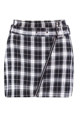 Woven Belted Zip Front Check Mini Skirt | Boohoo