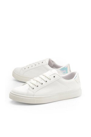 Holographic Panel Basic Lace Up Flat Trainers | Boohoo
