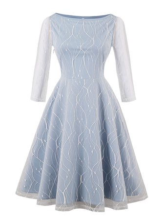 Embroidered Mesh Overlay Circle Dress